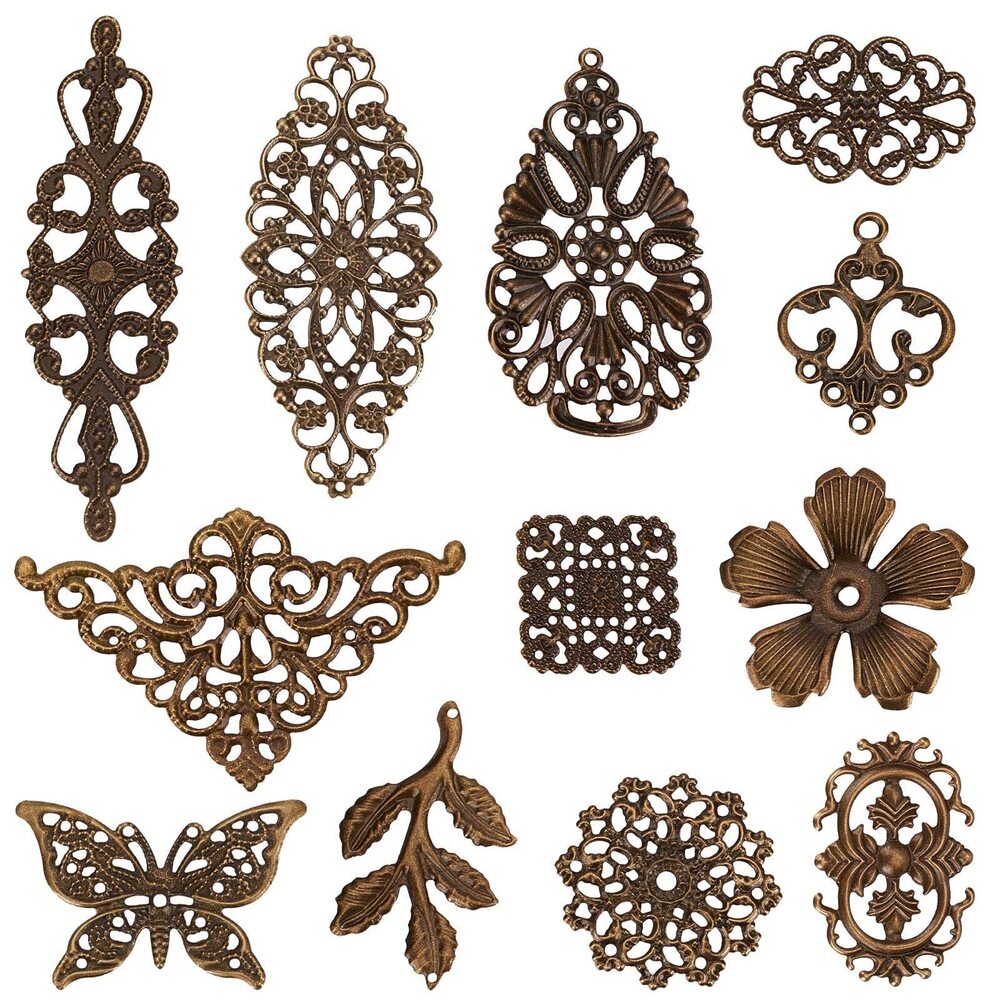 7245 120Pcs 12 Styles Filigree Connector Charms Filigree Metal Charms